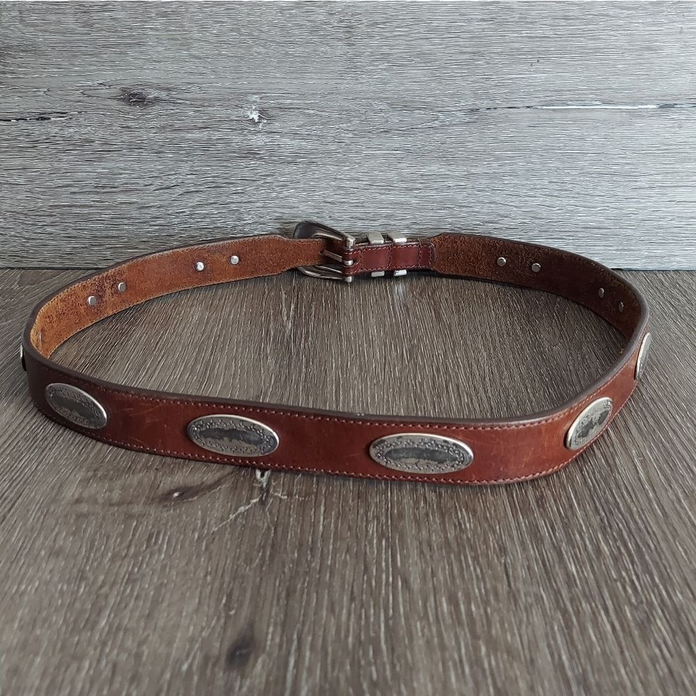 Vintage Brown Leather Oval Conchos Belt 36 - Picture 2 of 5